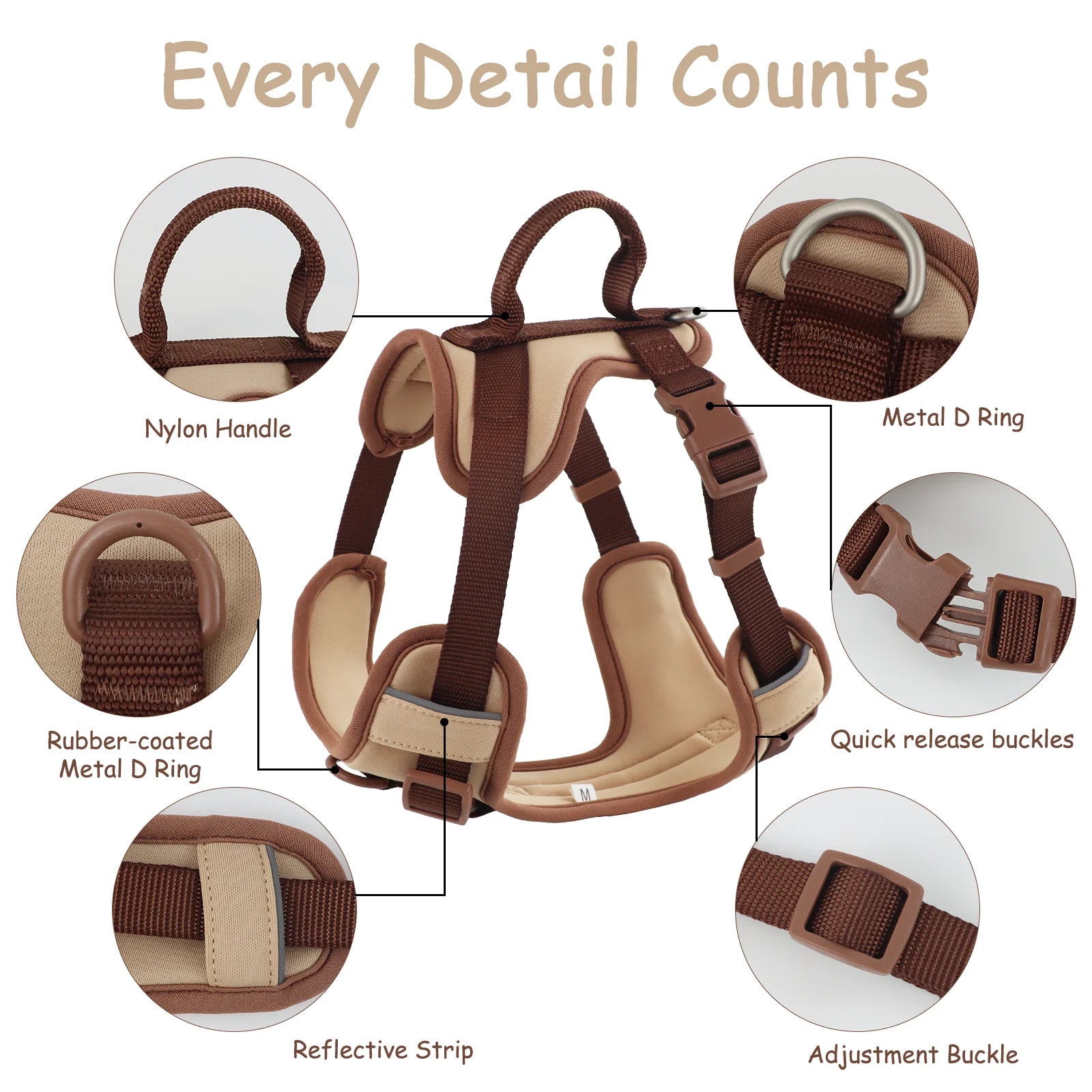 Chocolate Dog Harness Adjustable No Pull Harness for Small Large Dogs
