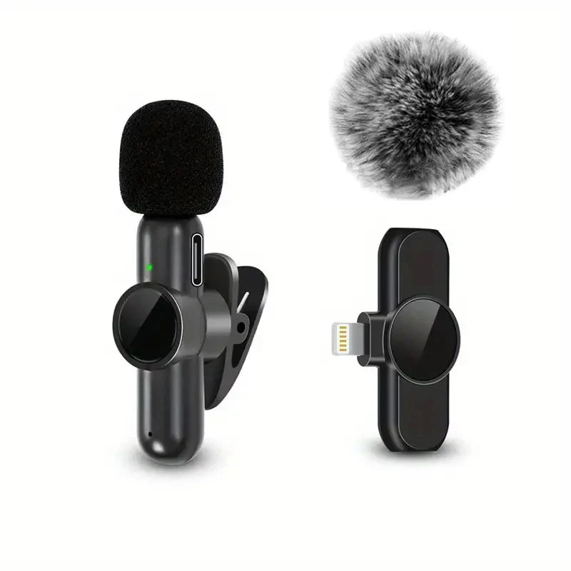Wireless Lavalier Microphone Mini Clip On Mic for iPhone Android Audio Recording