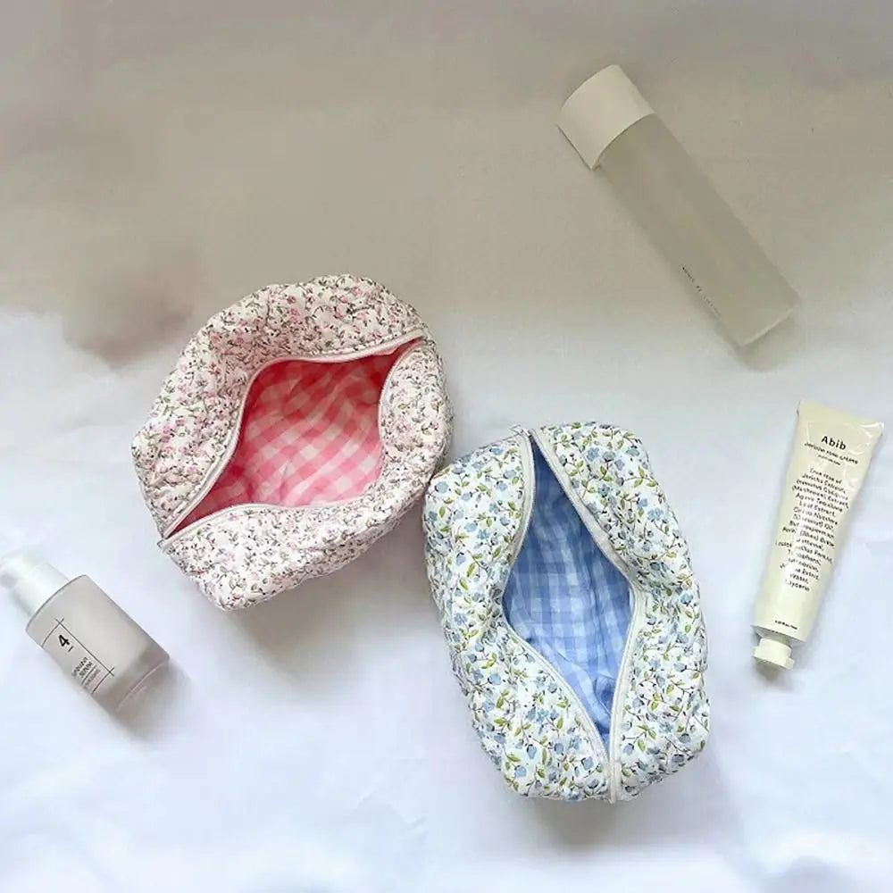 Floral Quilted Zipper Makeup Bag Cosmetic Storage Travel Organizer Pouch