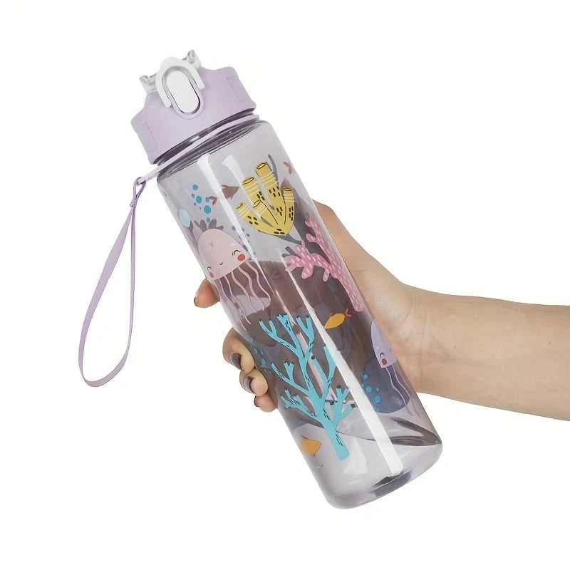 Cute Cartoon Water Bottle 750ml – Kids Leakproof Drinking Bottle with Straw for School, Travel & Gifts