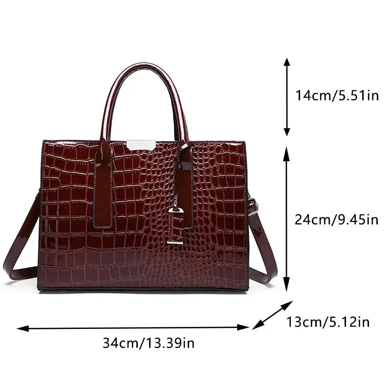 Women Crocodile Pattern Handbag Large Tote Bag Leather Shoulder Bag