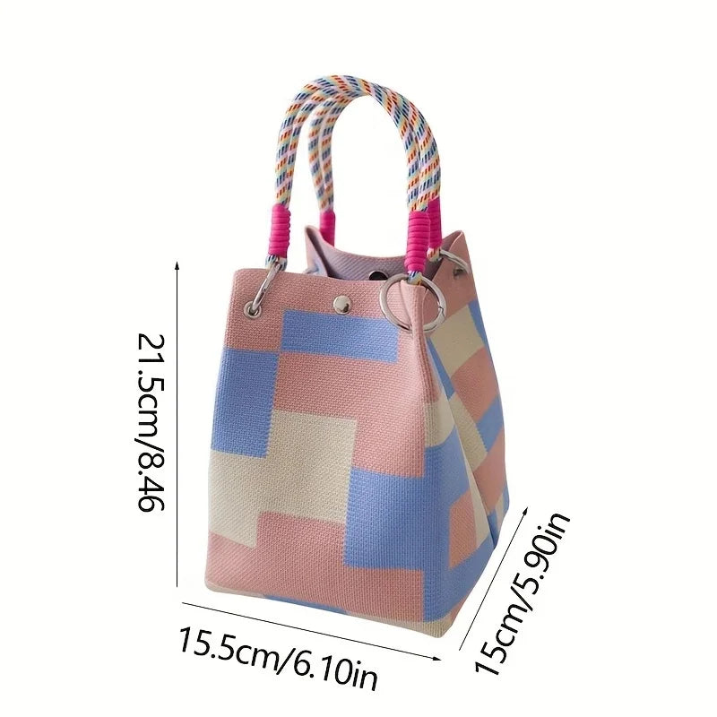 Women Vintage Floral Knit Tote Bag Adjustable Strap