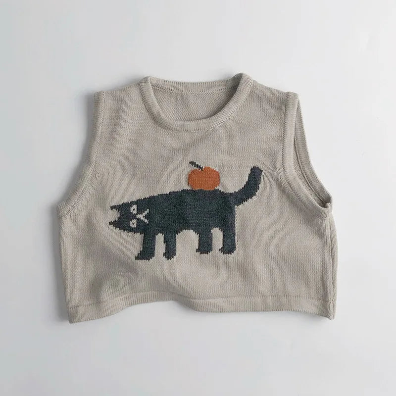Kids Knitted Cotton Vest Cartoon Sleeveless Sweater for Boys & Girls