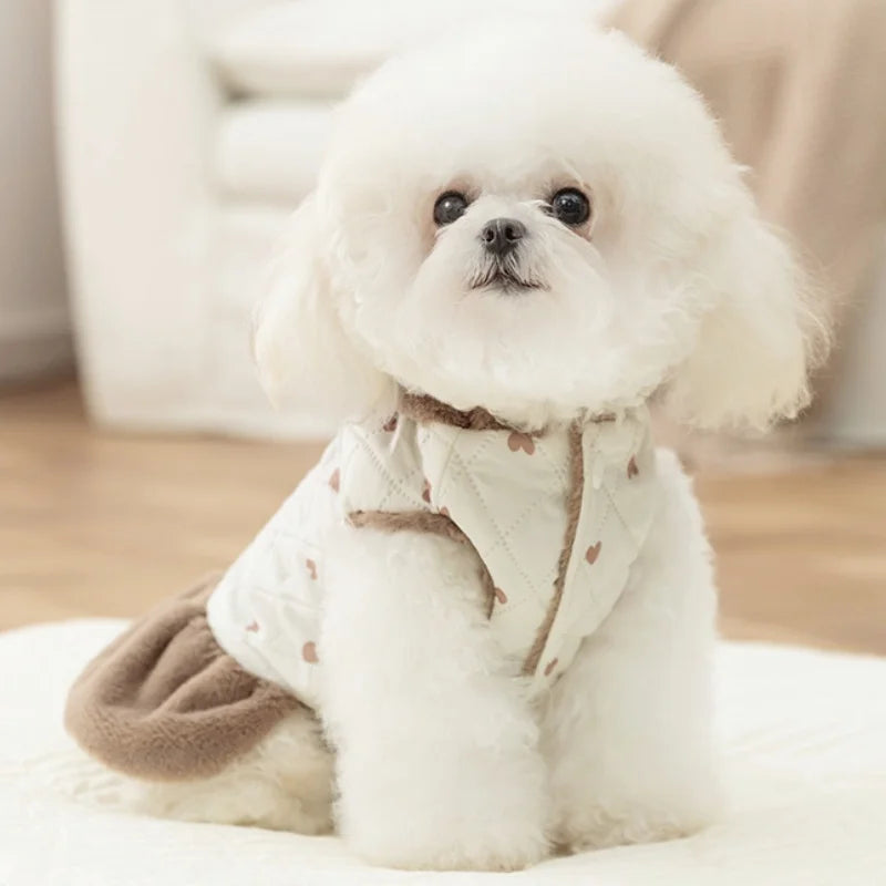 Heart Print Dog Winter Jacket Warm Puppy Coat for Small Pets