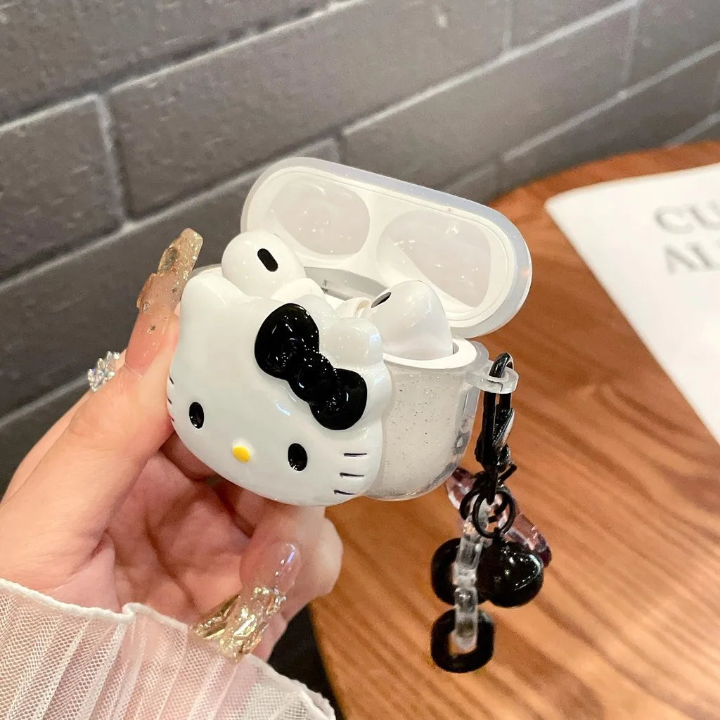 Cute Pink Hello Kitty Cat AirPods Pro Cartoon Protective Case with Keychain
