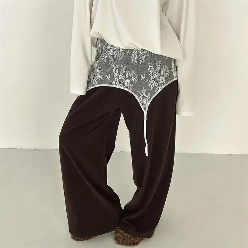 Bohemian Lace High Waist Wide Leg Pants for Women Loose Fit Lounge Trousers