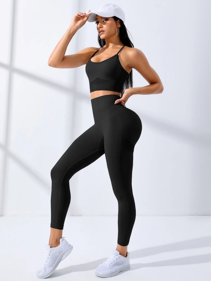 Women Seamless Yoga Set High Waist Leggings & Sports Bra 2 Piece Workout Outfit