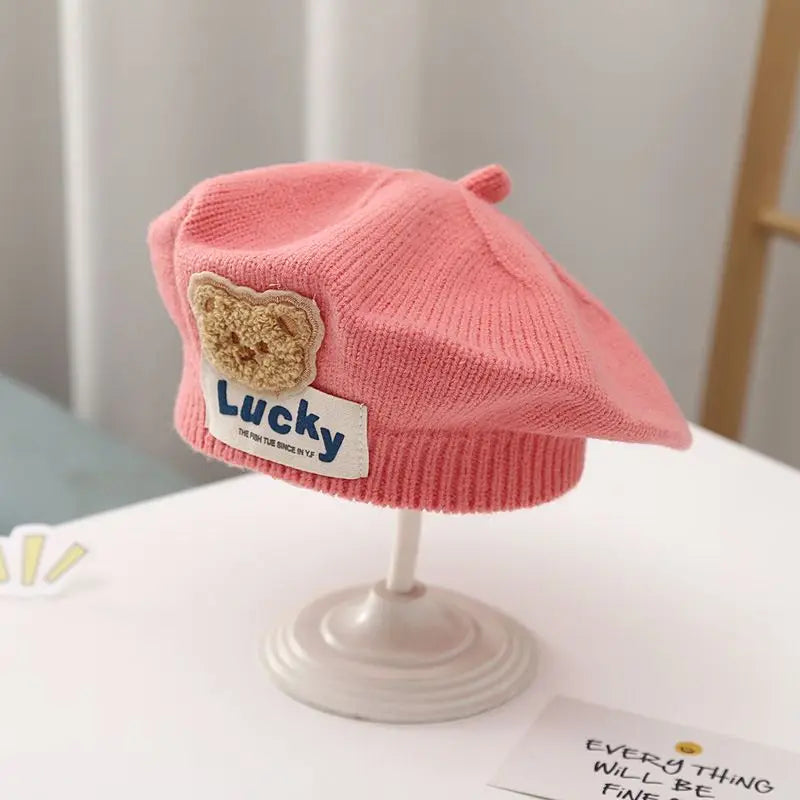 Baby Girl Flower Beret Warm Knit Beanie Hat