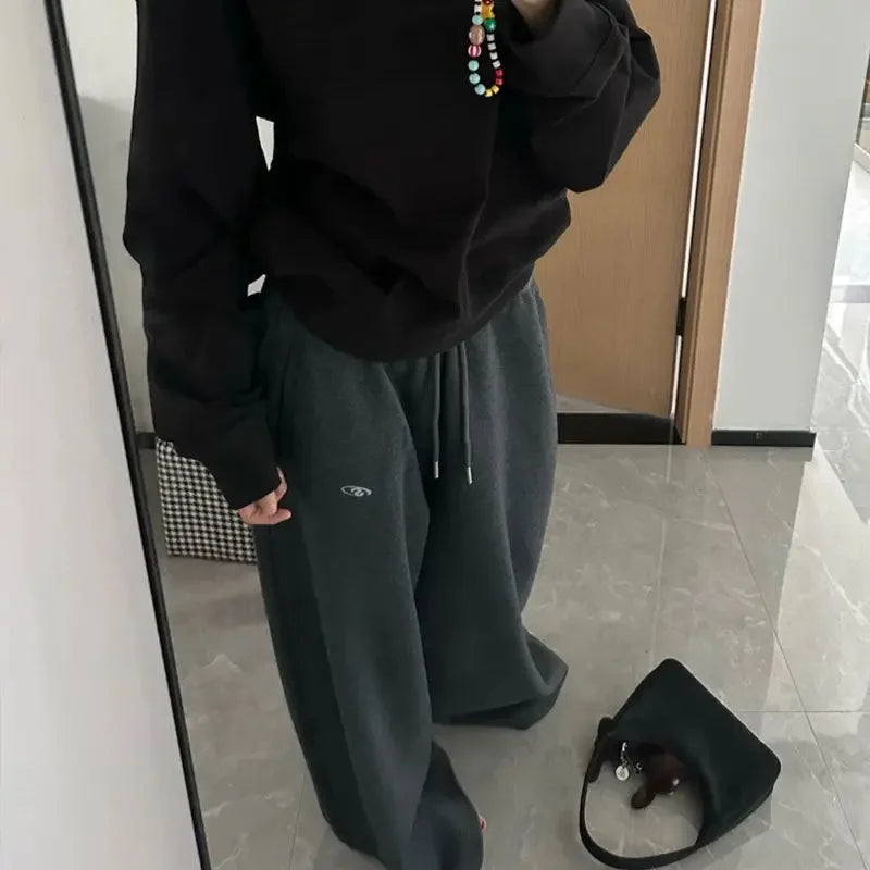 Women Oversized Wide Leg Sweatpants Retro Hip Hop Jogging Pants High Waist Casual Streetwear