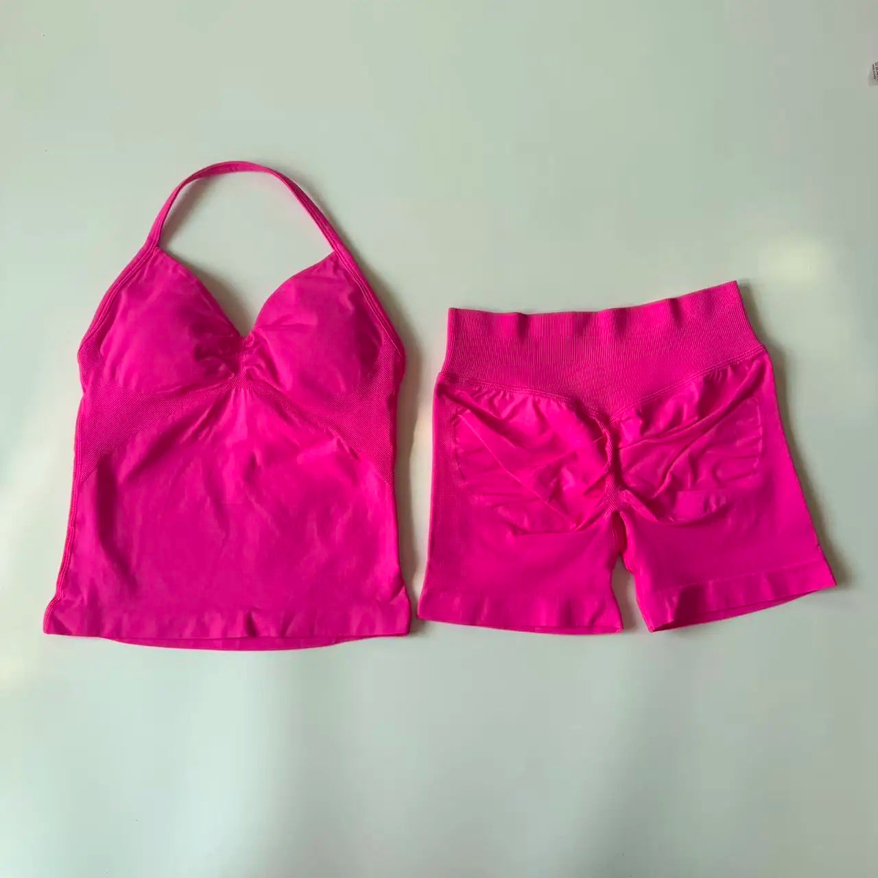 Seamless Yoga Set Women Strappy Tank Top Scrunch Shorts Gym Workout Outfit