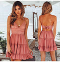 Women’s Solid Color Lace Strap Summer Dress Elegant Seaside Vacation Wear