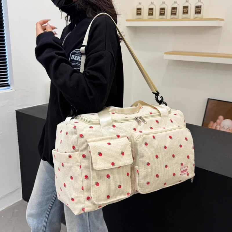 Corduroy Travel Tote Bag with Shoe Compartment