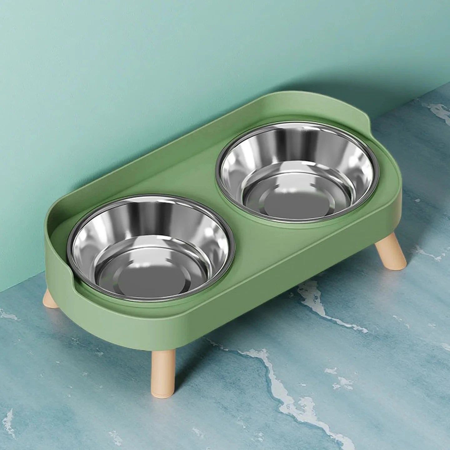 Raised Pet Feeder Bowl Set – Dual Stainless Steel Bowls for Cats and Small Dogs