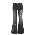 Y2K Floral Embroidery Flared Jeans Low Rise Baggy Denim Pants