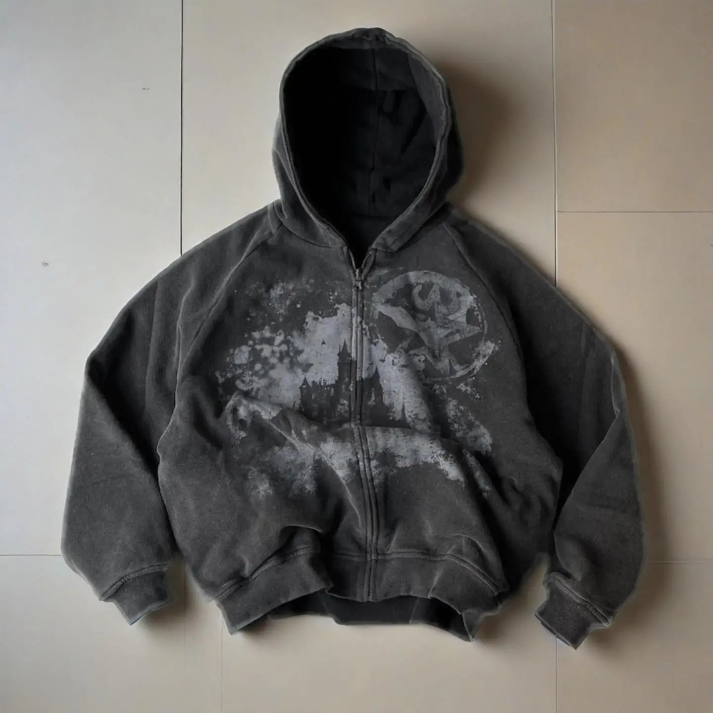Y2K Gothic Star Print Oversized Zipper Hoodie Unisex Streetwear