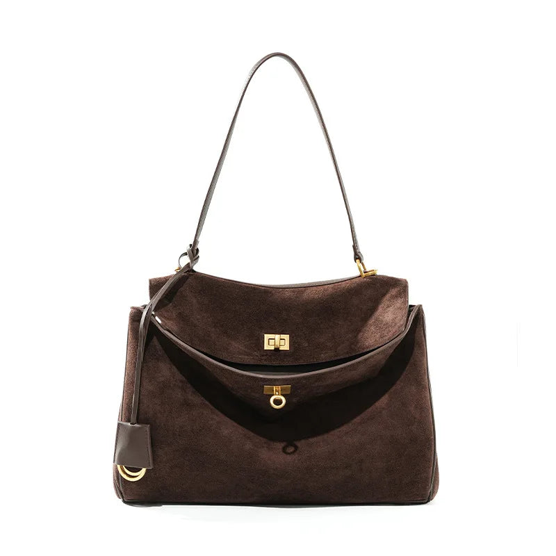 Women Suede Leather Tote Bag Large Capacity Shoulder Handbag
