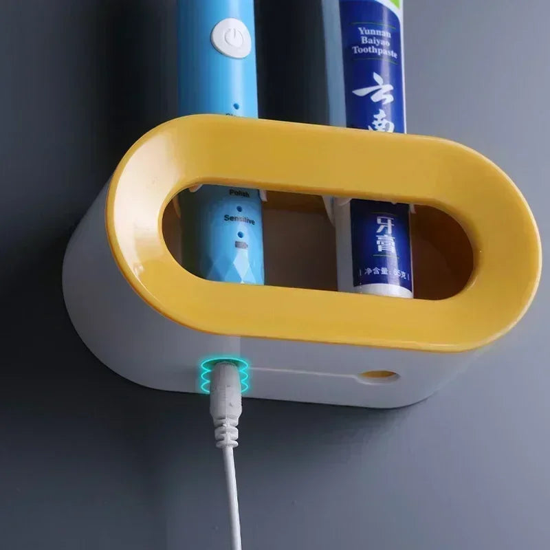 Wall Mounted Toothbrush Holder Self Adhesive Bathroom Organizer Space Saving Rack