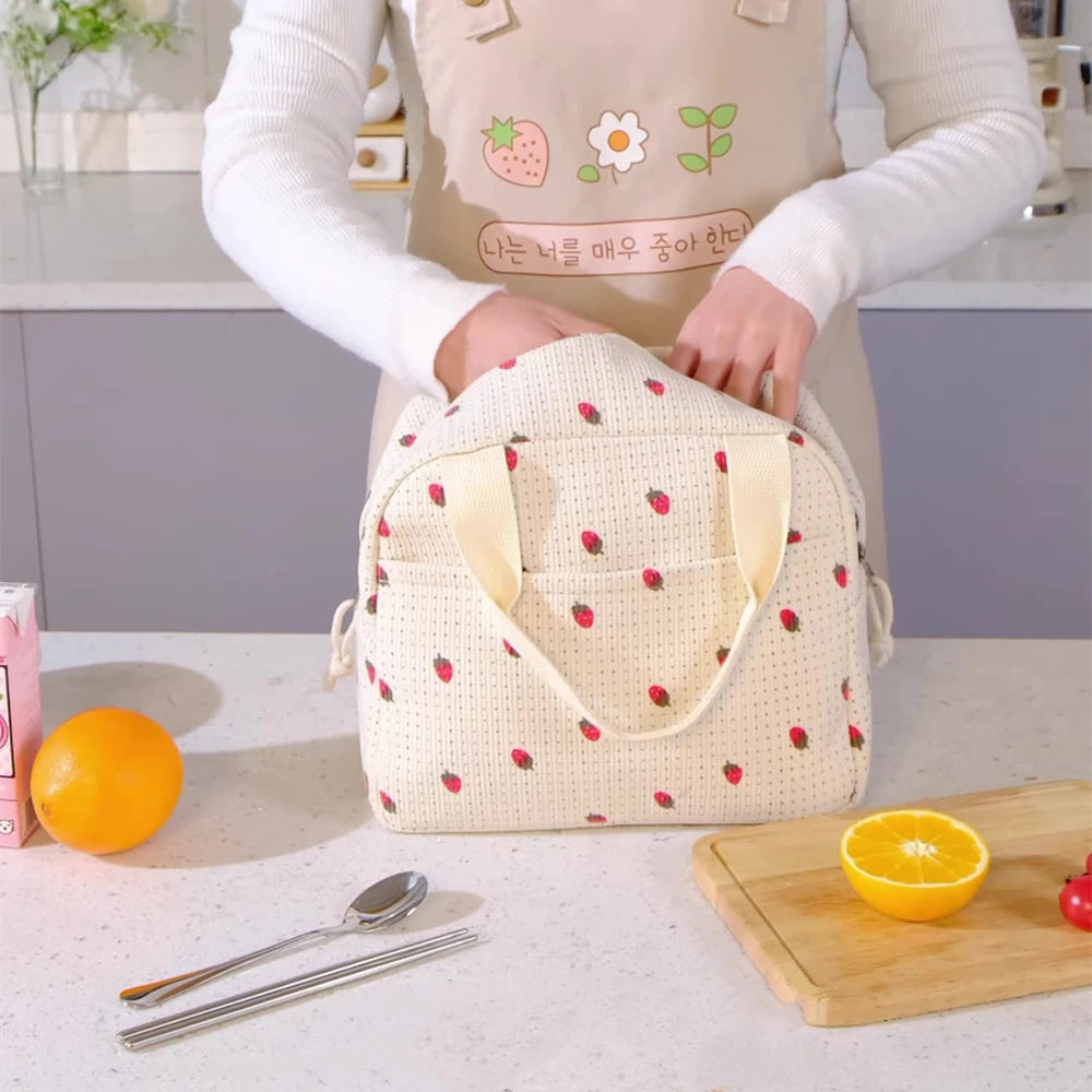 Floral Insulated Lunch Bag Waterproof Portable Office Cooler Bag