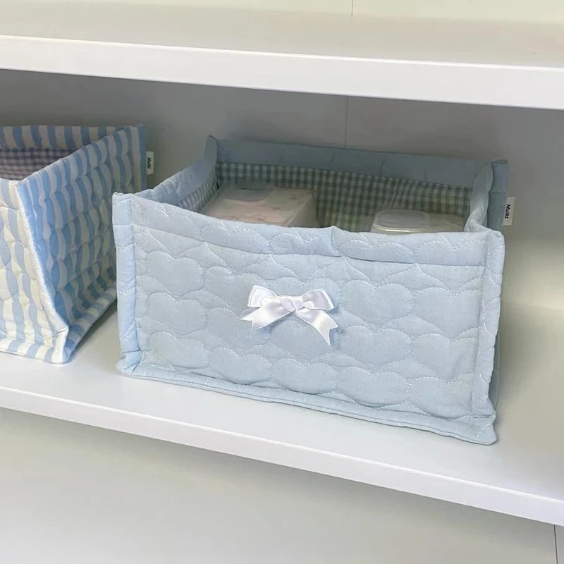 Lace Flower Quilted Square Storage Basket Desktop Organizer Home Decor Basket