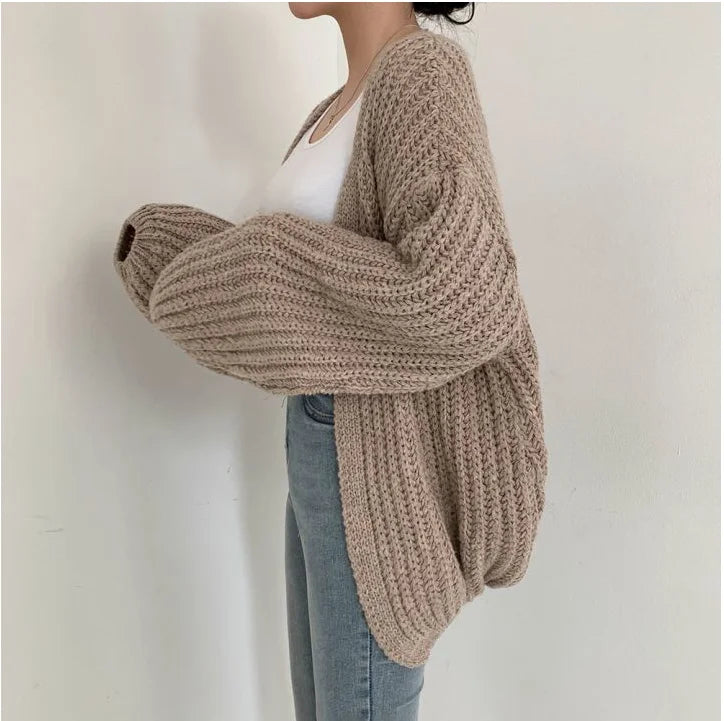 Women Lantern Sleeve Cardigan Y2K Knit Sweater