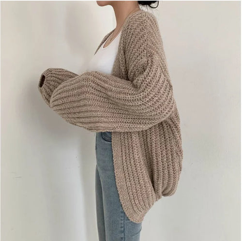 Women Lantern Sleeve Cardigan Y2K Knit Sweater