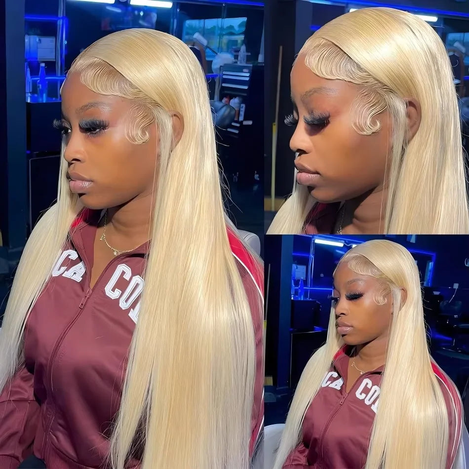 613 Blonde Wig – Straight HD Lace Front Human Hair Wig (Platinum Blonde)