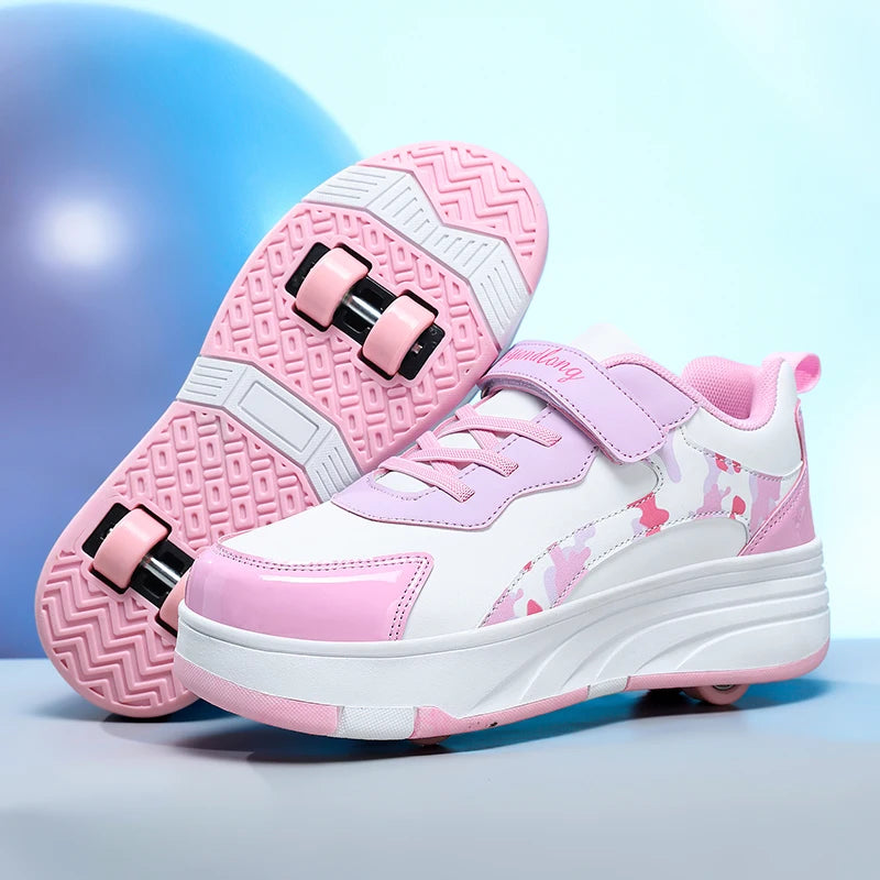Kids Roller Skate Shoes with Wheels Outdoor Sports Sneakers