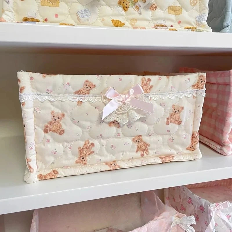 Lace Flower Quilted Square Storage Basket Desktop Organizer Home Decor Basket