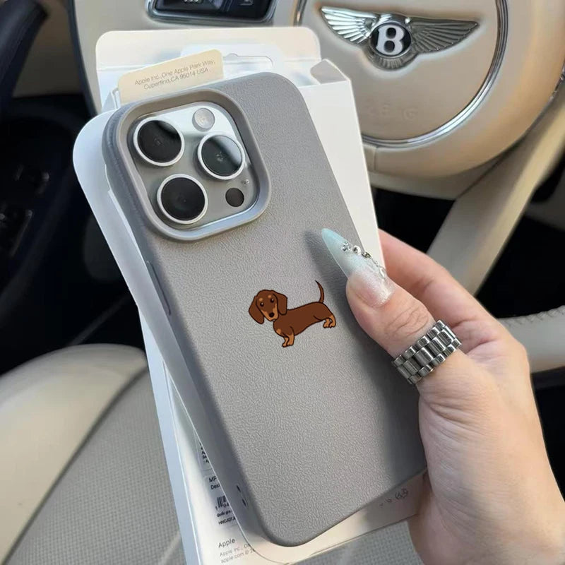 Minimalist Brown Dachshund Pattern Soft TPU Cover iPhone Case