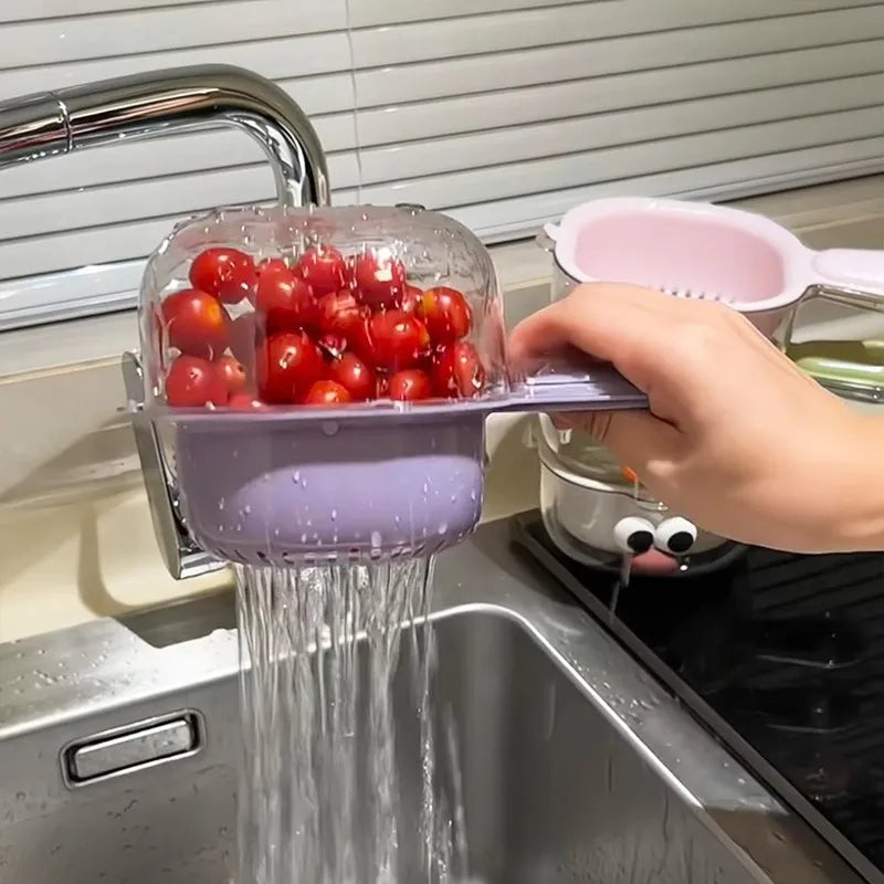 Double Layer Hanging Fruit Washing Drain Basket Kitchen Organizer