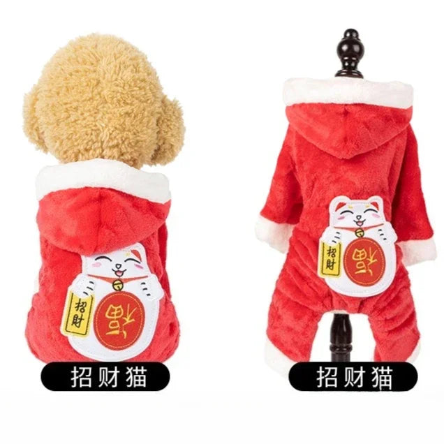 Cartoon Pet Jumpsuit Warm Dog Cat Pajama Outfit for Small Pets