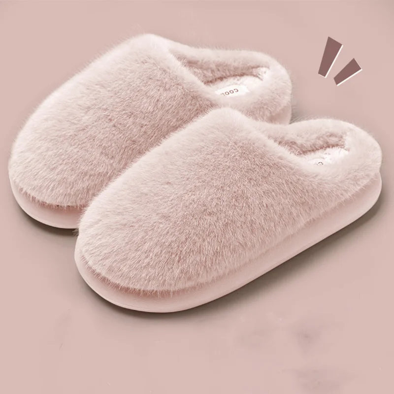 Women Faux Fur Warm House Slippers Non Slip Plush Indoor Shoes