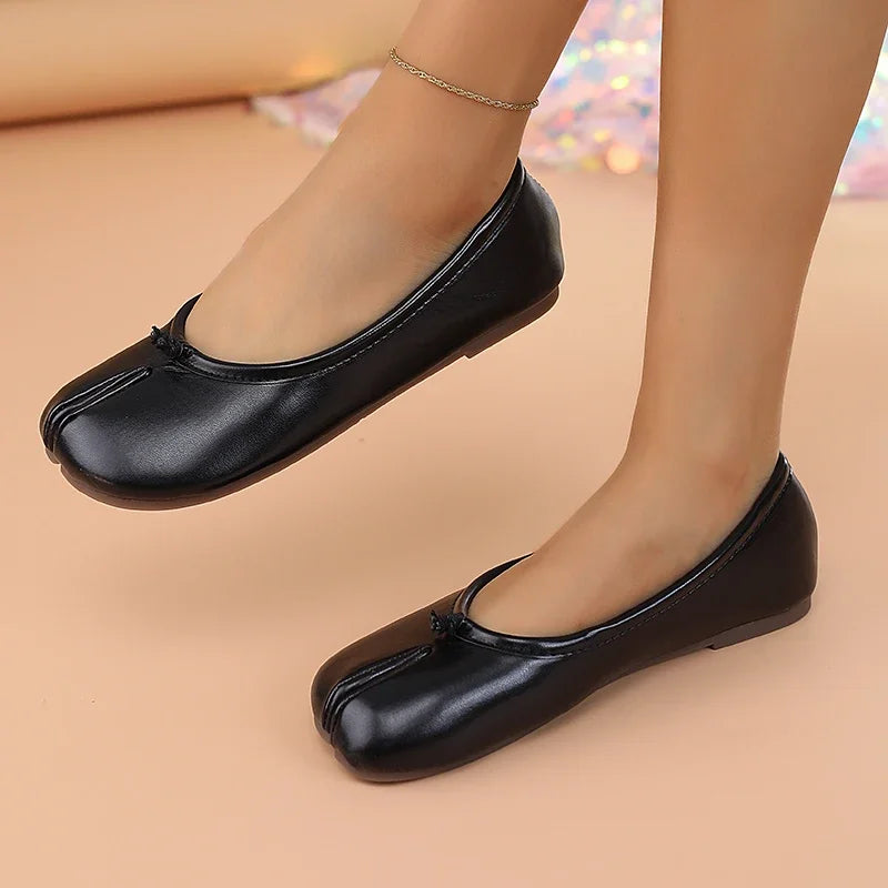 Women Leather Toe Separator Loafers Flat Slip On Casual Breathable Shoes