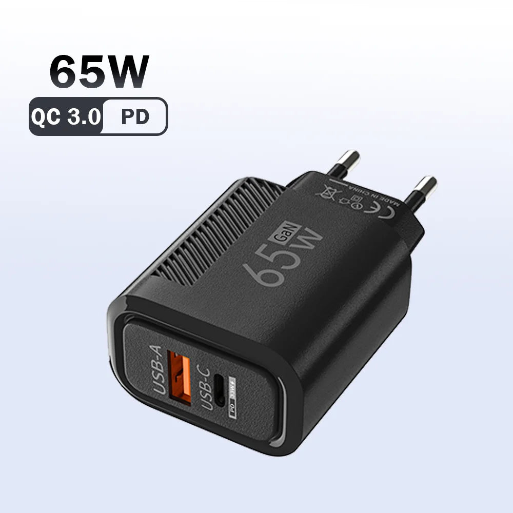 65W USB GaN Fast Charging Adapter QC3.0 USB Type C Wall Charger