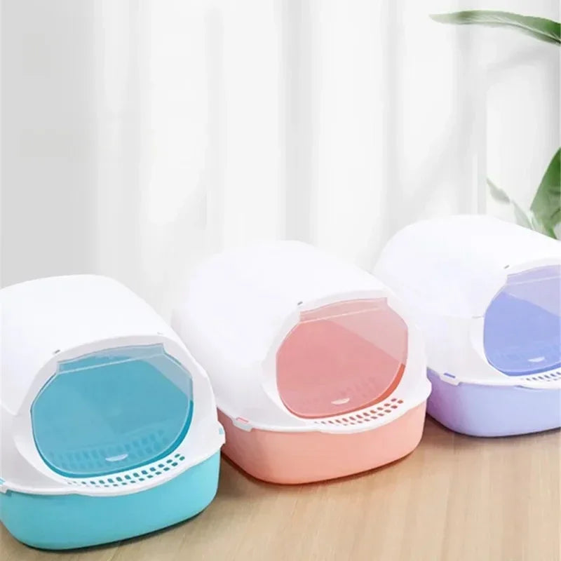 Semi Enclosed Cat Litter Box Splashproof Cat Toilet Tray