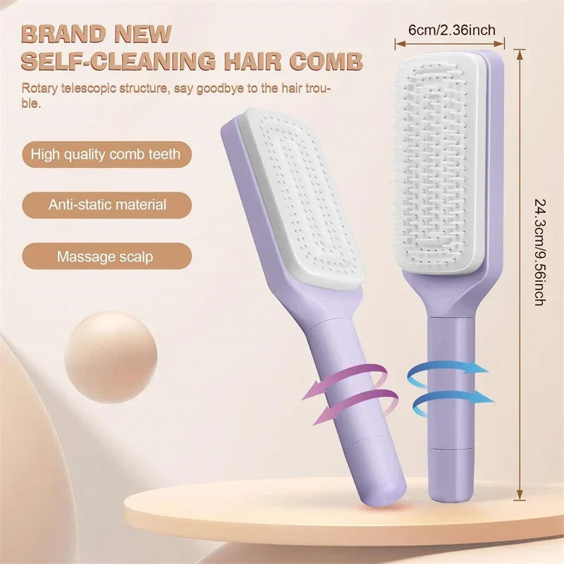 Self Cleaning Rotating Hair Brush Anti Static Scalp Massage Comb