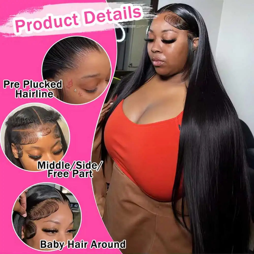 HD Lace Front Human Hair Wig – Straight Glueless Wig with Pre-Plucked Hairline