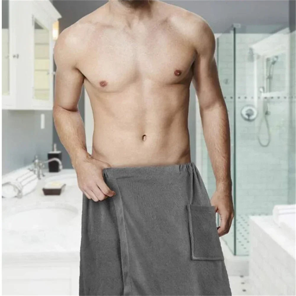 Men Wearable Bath Towel with Pocket Quick Dry Shower Wrap Sauna Beach Towel