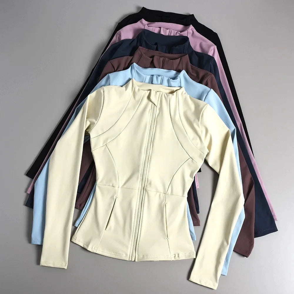 Women Long Sleeve Yoga Jacket Slim Fit Fitness Sports Top