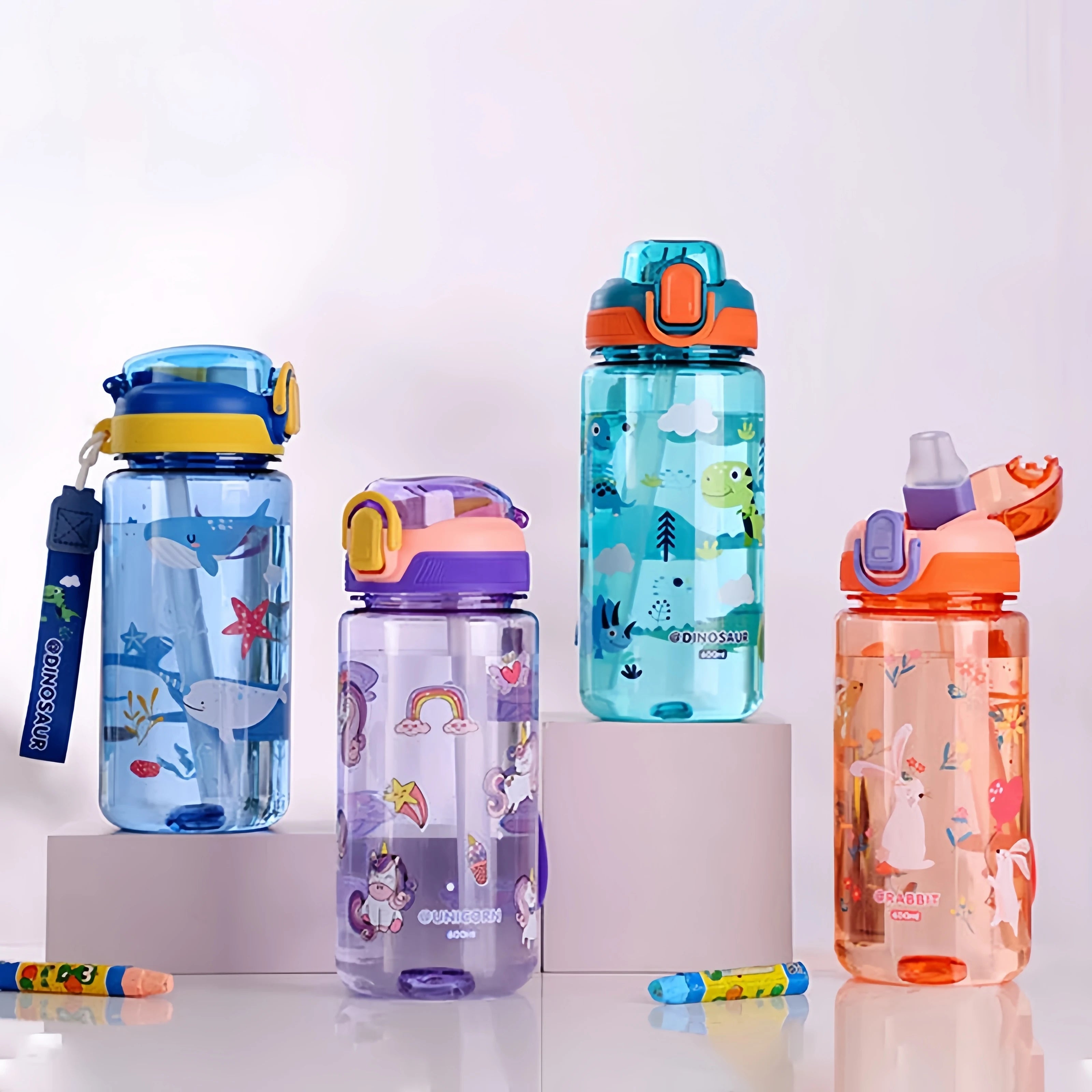 600ml Dinosaur Kids Water Bottle with Straw