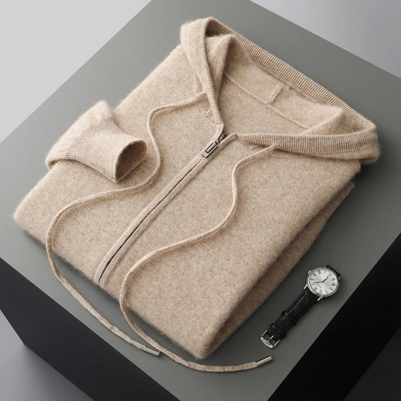 Men Knitted Hooded Cardigan Cashmere Zipper Sweater Warm Hoodie