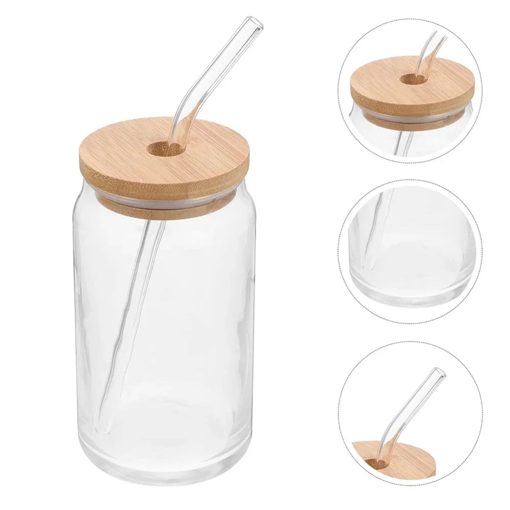 Glass Cup with Bamboo Lid and Straw 350ml 550ml