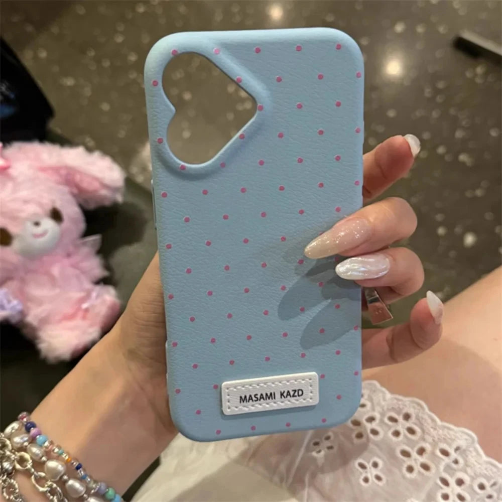 Korean Cute Heart Camera Dots Leather iPhone Case