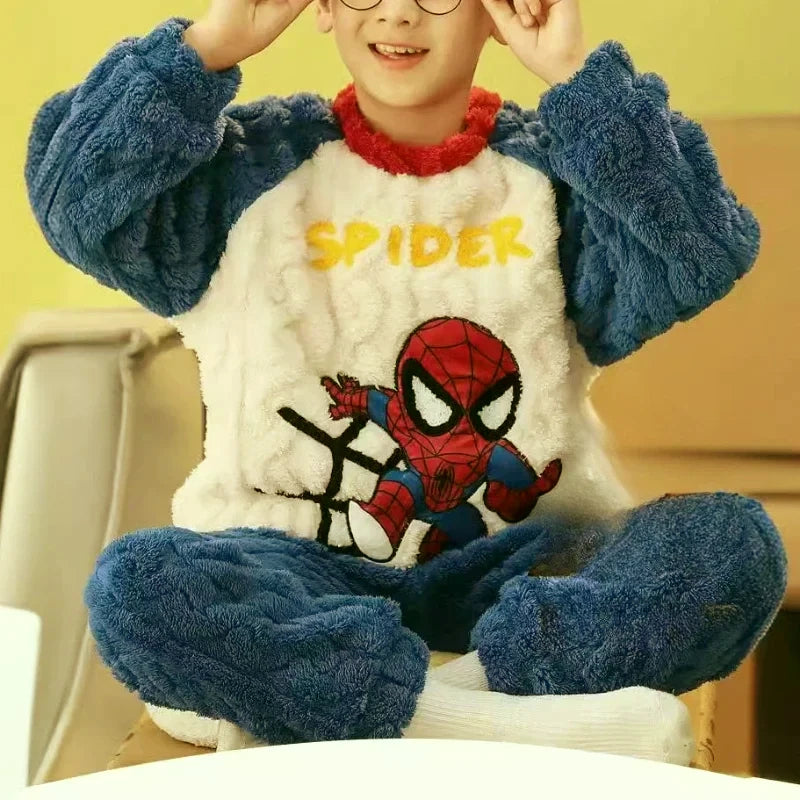 Kids Superhero Flannel Pajama Set Winter Warm Long Sleeve Sleepwear