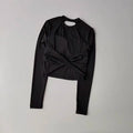 Women Yoga Long Sleeve Crop Top Backless Slim Fit Waist Cinch Fitness Shirt