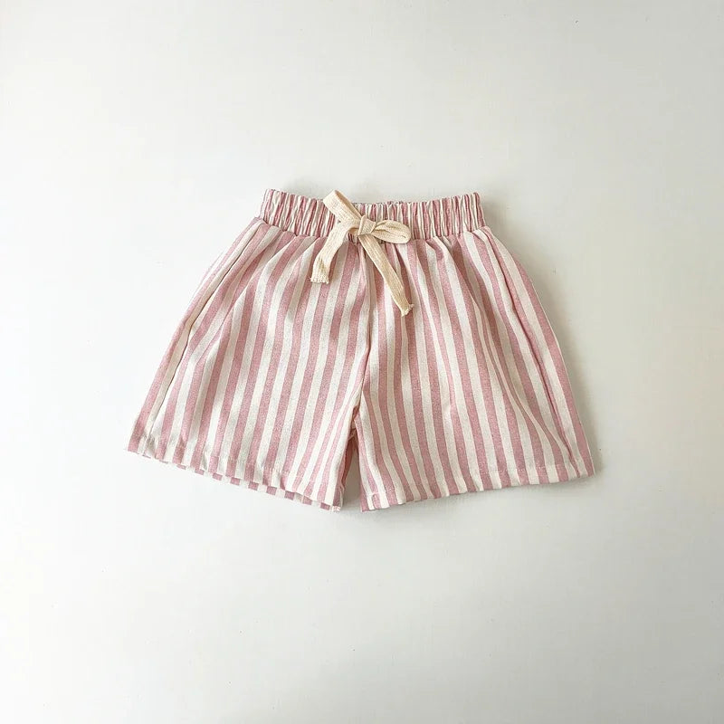 Kids Striped Linen Cotton Pants Vintage Loose Harem Trousers for Boys & Girls