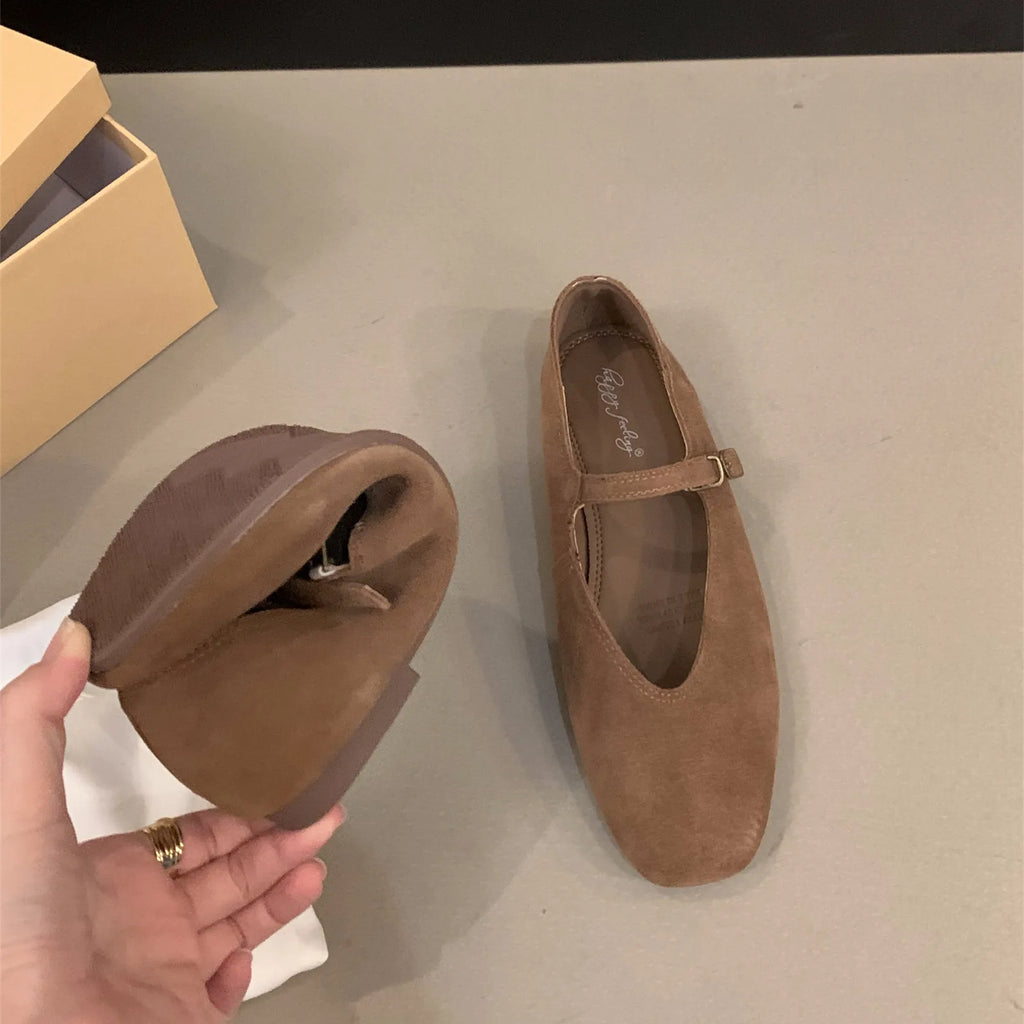 Women Soft Leather Ballet Flats Round Toe Slip On Casual Shoes