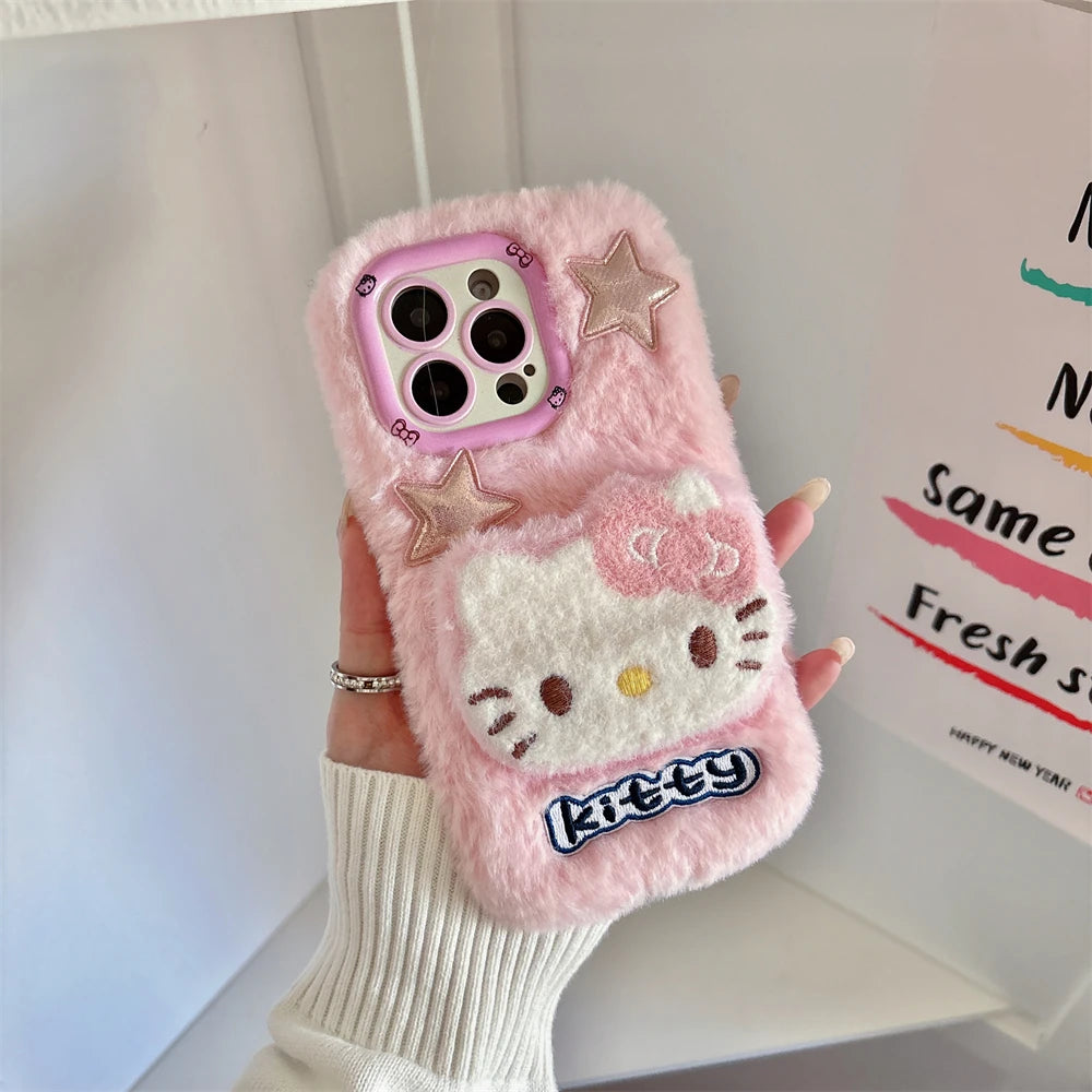 Camera Holder Shockproof Cute Fluffy Hello Kitty iPhone Case