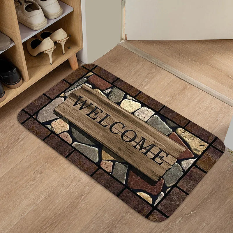 Floral Letter Anti Slip Door Mat Welcome Rug