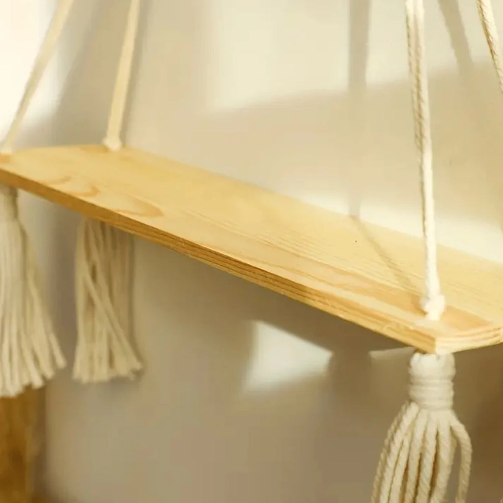 Macrame Hanging Shelf Boho Wall Decor Rustic Wood Floating Shelf